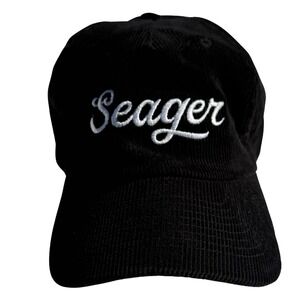 Seager Hat Cap Snap Back Mens One Size Black Corduroy Script Logo Embroidered